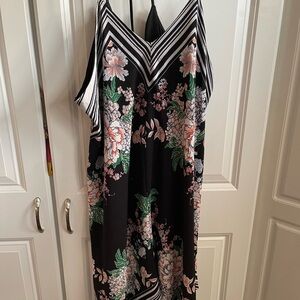 Maurices Black and Pink Floral Midi Dress
